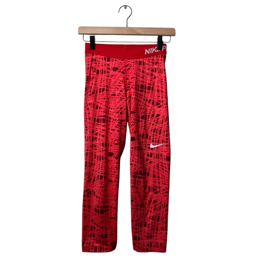 Nike Pro Cool Tracer Print Red Pattern Training Capris Workout Leggings Running